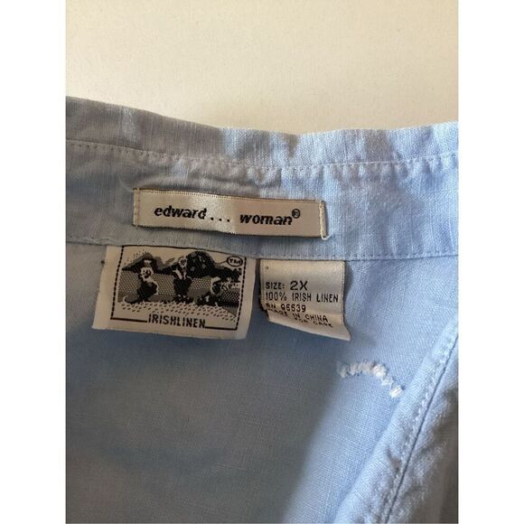 Edward Woman 100% IRISH Linen Button Down Shirt Sz 2X Embroidered Blue - Picture 5 of 8